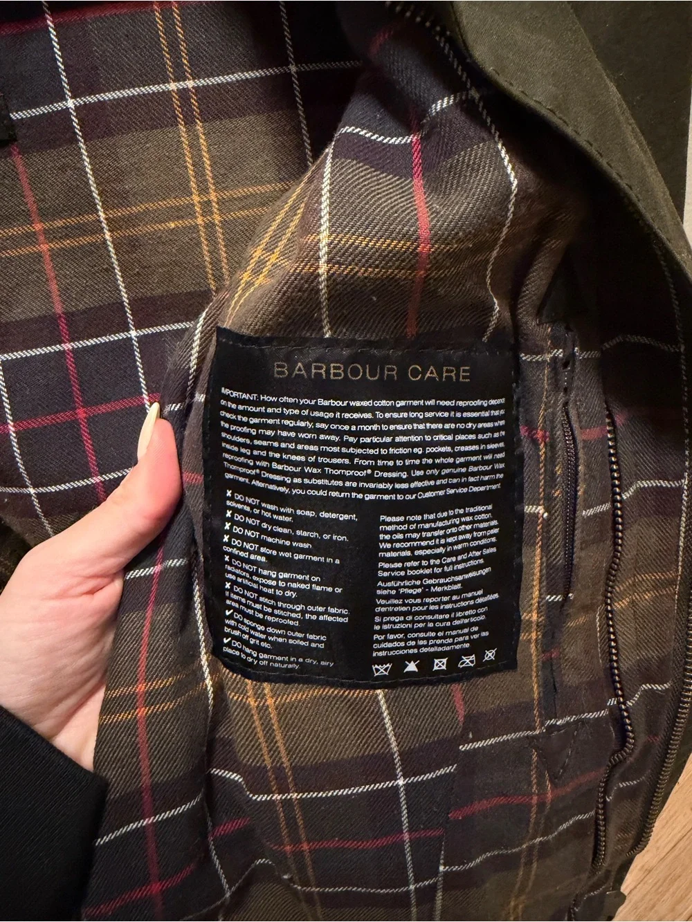 Barbour Olive Green Waxed Field Jacket with Dark Corduroy Collar - Picture 5 of 5